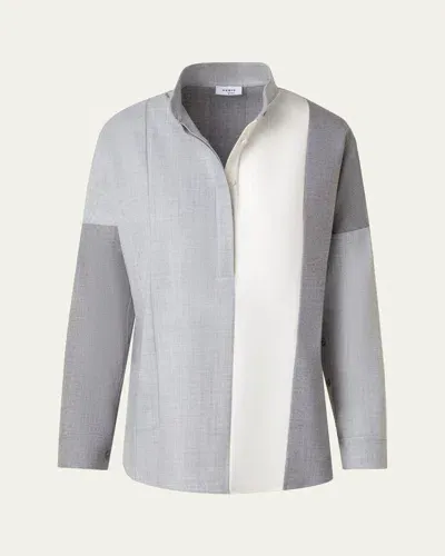 Akris Punto Kimono Style Colorblock Blouse In Titan-silver