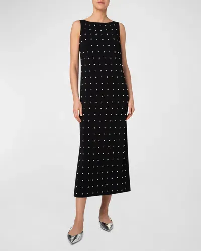 Akris Punto Lasercut Crepe Tunic Dress With Crystal Studded Embellishment In Black