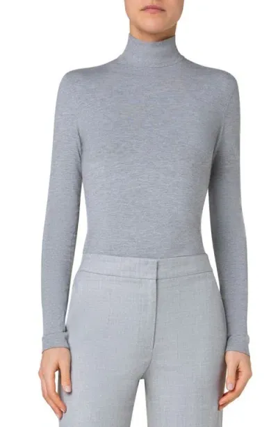 Akris Punto Long Sleeve Mock Neck Top In Silver