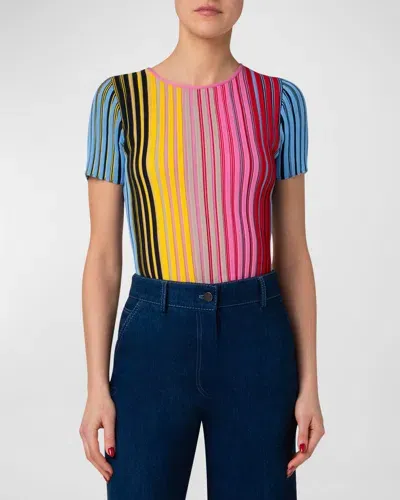 Akris Punto Merino Wool Reverse Rainbow Ribbed Knit Top In Multicolor