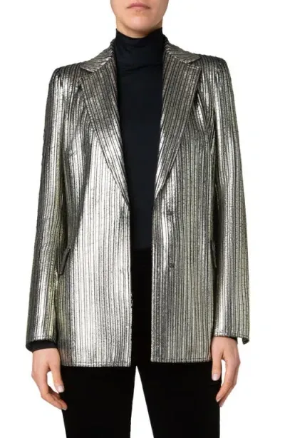 Akris Punto Metallic Laminated Corduroy Blazer In Gold