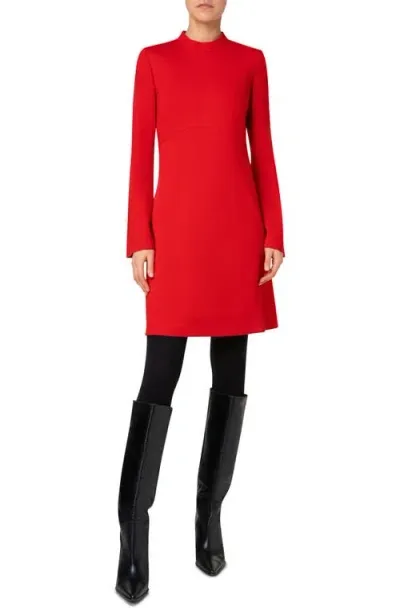 Akris Punto Mock Neck Short-sleeve A-line Merino Knit Dress In Lipstick Red