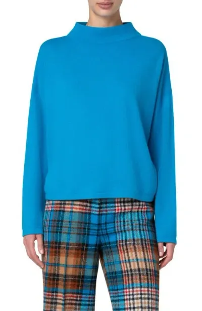 Akris Punto Funnel-neck Boxy Cashmere-wool Knit Sweater In Winter Turquoise