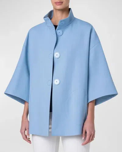 Akris Punto Wool Tricotine Button-front Carcoat In Sky