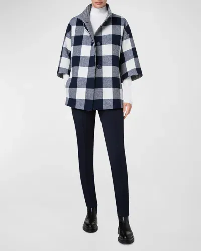 Akris Punto Xl Gingham Felted Wool Car Coat In Cream-navy