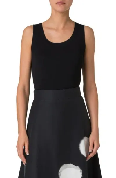 Akris Scoop Neck Silk Rib Sweater Tank In Black