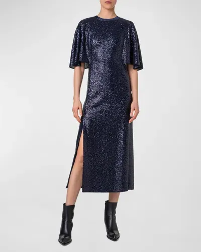 Akris Sequin Jersey Cape Dress In Navy