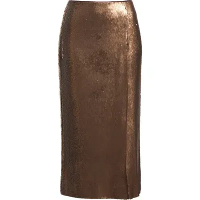 Akris Sequin Side Vent Midi Skirt In Vicuna-silver