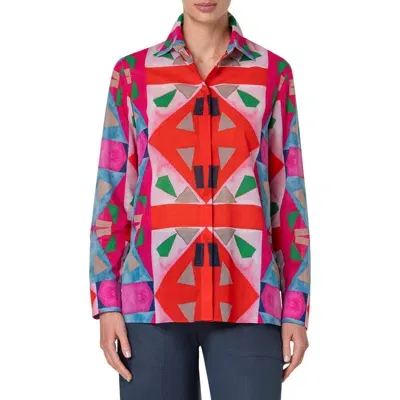 Akris Spectra Print Button-up Shirt In Poppy-multicolor