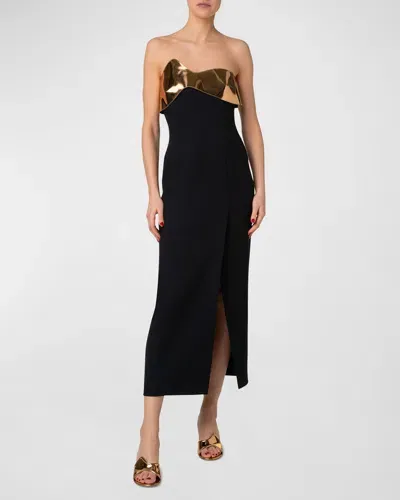 Akris Wool Cocktail Dress With Wave Leather Bust In Black