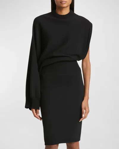 Alaïa Asymmetric Cutout Wool Dress In Noir Alaia