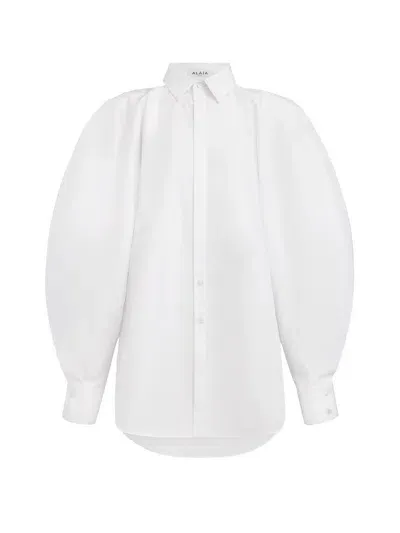 Alaïa Camicia Con Maniche A Palloncino In White