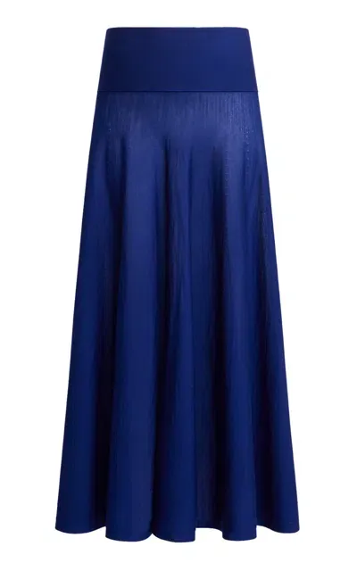 Alaïa Banded Knit Merino Wool Maxi Skirt In Blue