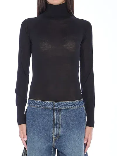 Alaïa Bodysuit In Sheer Knit In Black