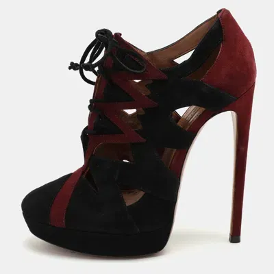 Pre-owned Alaïa Burgundy/black Suede Lace Up Booties Size 37