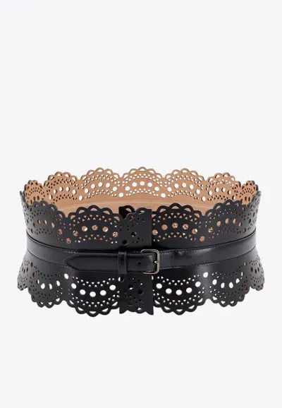 Alaïa Bustier Laser-cut Leather Belt In Black