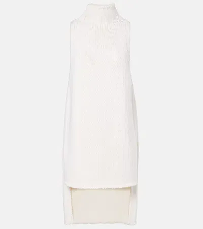 Alaïa Caped Wool Turtleneck Top In White