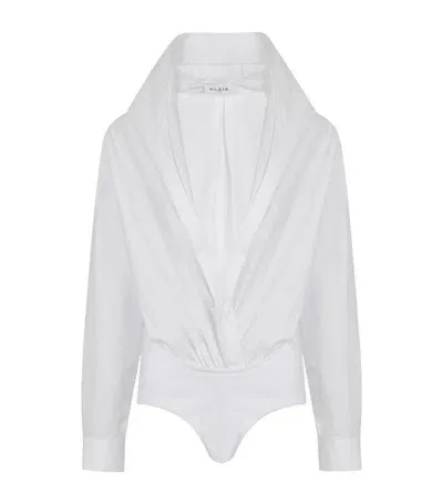 Alaïa Cotton Poplin Hooded Bodysuit In Multicolor