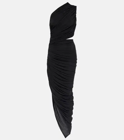 Alaïa Cutout Ruched Jersey Midi Dress In Schwarz