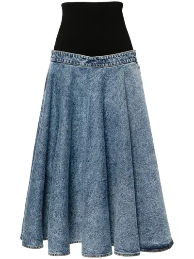 Alaïa Denim Skirt With Ruffle Hem In Blue