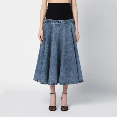 Alaïa Denim Midi Skirt With Knitted Sash In Black