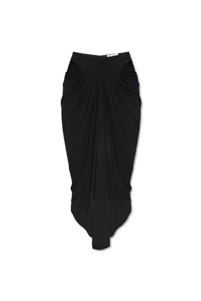 Alaïa Draped Detailed Midi Skirt In Black