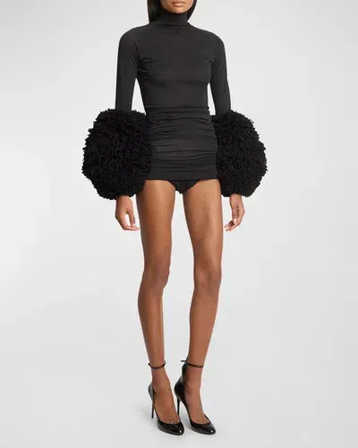 Alaïa Draped Long-sleeve Knit Bodysuit In Ebene