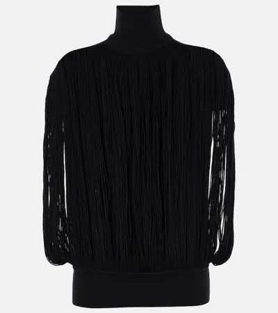 Alaïa Fringed Wool Sweater In Black