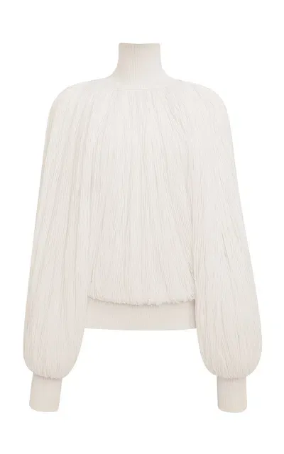 Alaïa Fringed Yarn Knit Merino Wool Top In Ivory