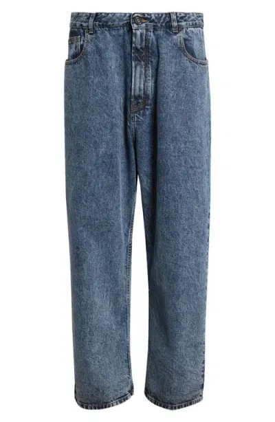 Alaïa Inset Wide Knit Waistband Loose Fit Straight Leg Jeans In Bleu Neige