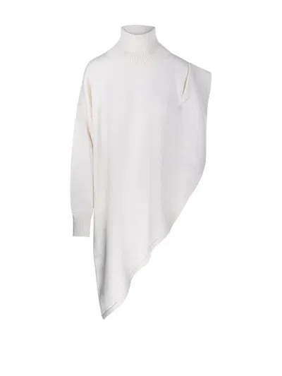 Alaïa Knitted Asymmetrical Cape Jumper In White