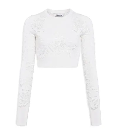 Alaïa Lace-knit Crop Top In White