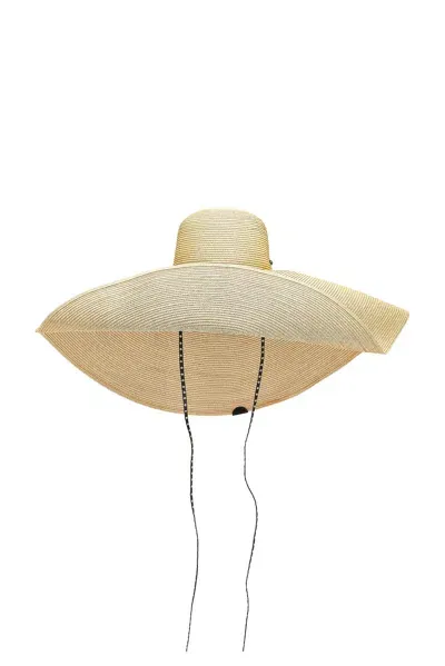 Alaïa Large Straw Sun Hat With Leather Straps In Naturel