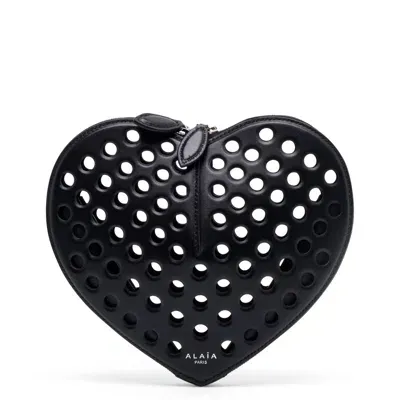 Alaïa Le Coeur Black Perforated Crossbody Bag