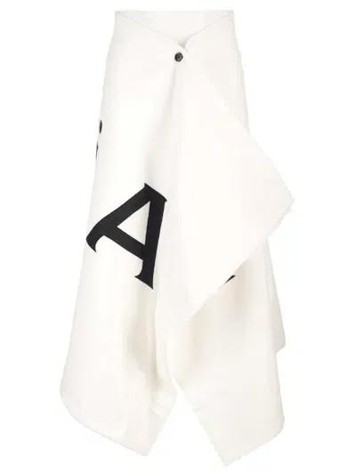 Alaïa Logo Printed Towel Midi Skirt In White