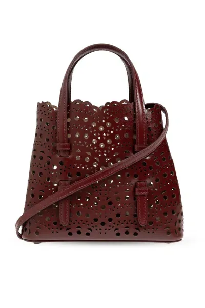 Alaïa Mina 20 Small Tote Bag In Bordeaux