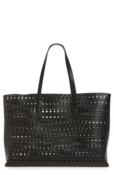 Alaïa Mina 44 Perforated Leather Tote In Black