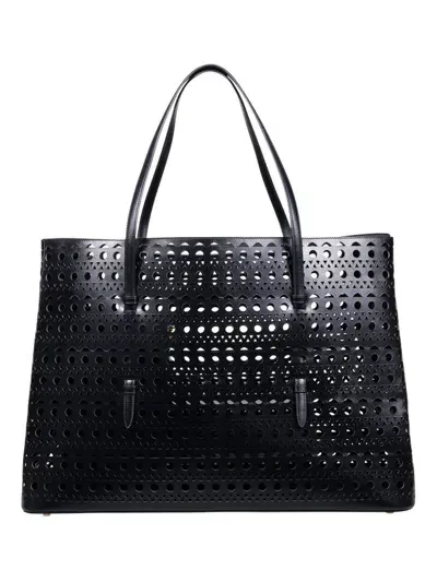 Alaïa Mina Openwork Tote Bag In Black