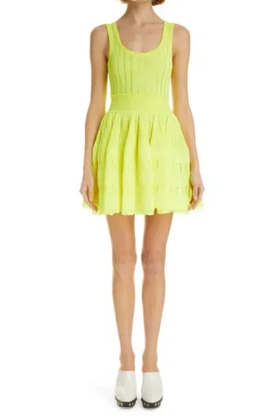 Alaïa Mixed Stitch Sleeveless Skater Dress In Jaune Fluo