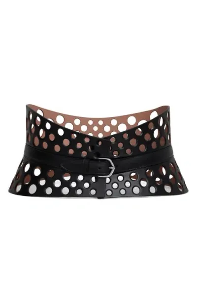 Alaïa Neo Bustier Belt In Perforated Calf Leather In Noir