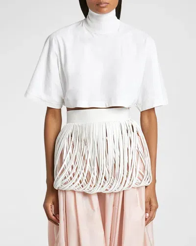 Alaïa Open Fringe Leather Belt In Blanc Nacre