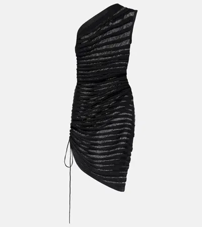 Alaïa Open-knit Ruched Minidress In Schwarz