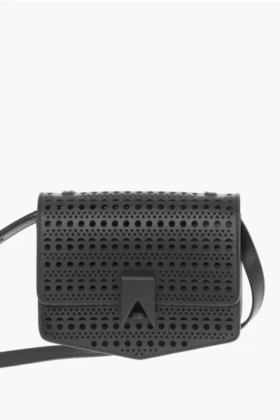 Alaïa Perforated Leather Le Papa Small Crossbody Bag In Black