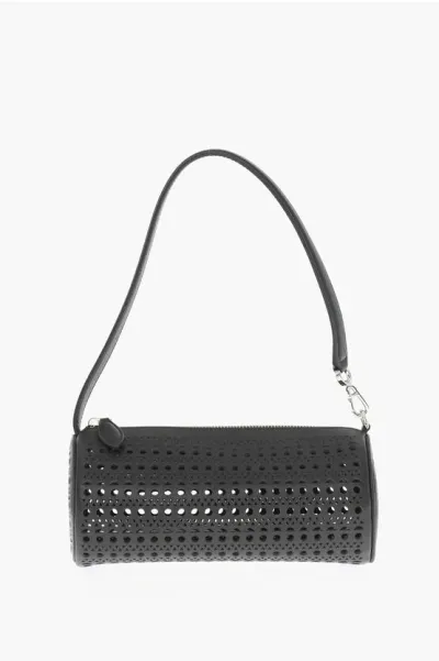 Alaïa Tube Perforated Leather Shoulder Bag In Black