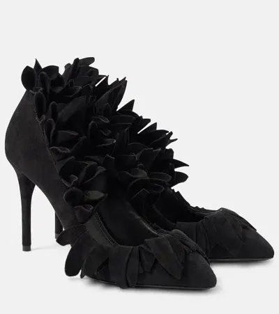 Alaïa Petal Ruffled Suede Pumps In Black