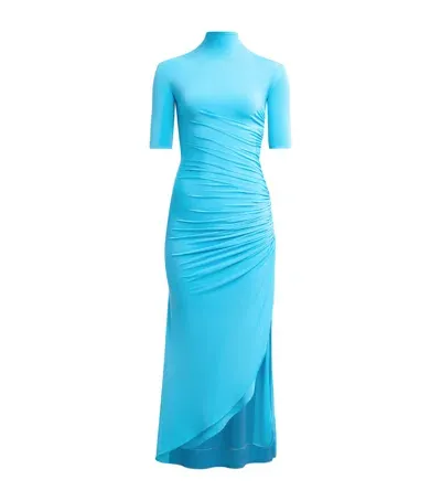 Alaïa Ruched Midi Dress In Turquoise