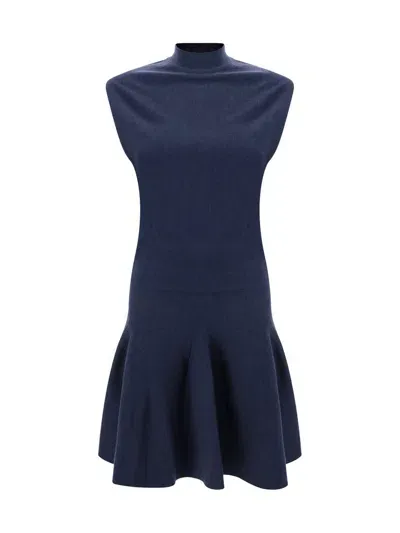 Alaïa Sculptural Godet Knit Cap Sleeve Dress In Blue