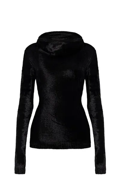 Alaïa Shiny Velvet Hood Top In Black