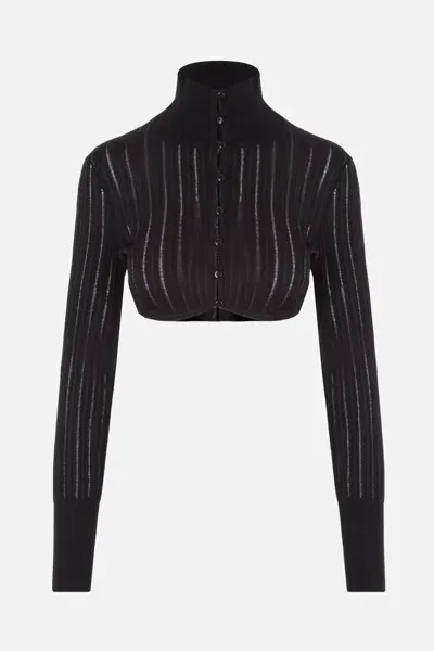 Alaïa Ribbed-knit Cropped Cardigan In Black