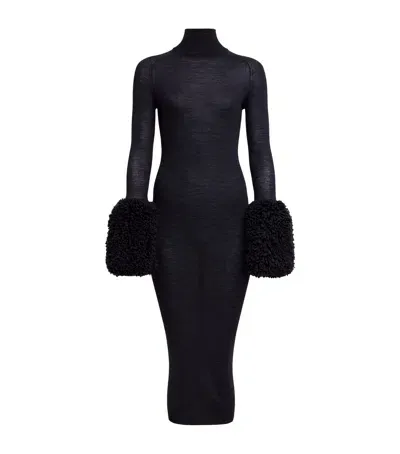 Alaïa Virgin Wool Midi Dress In Black